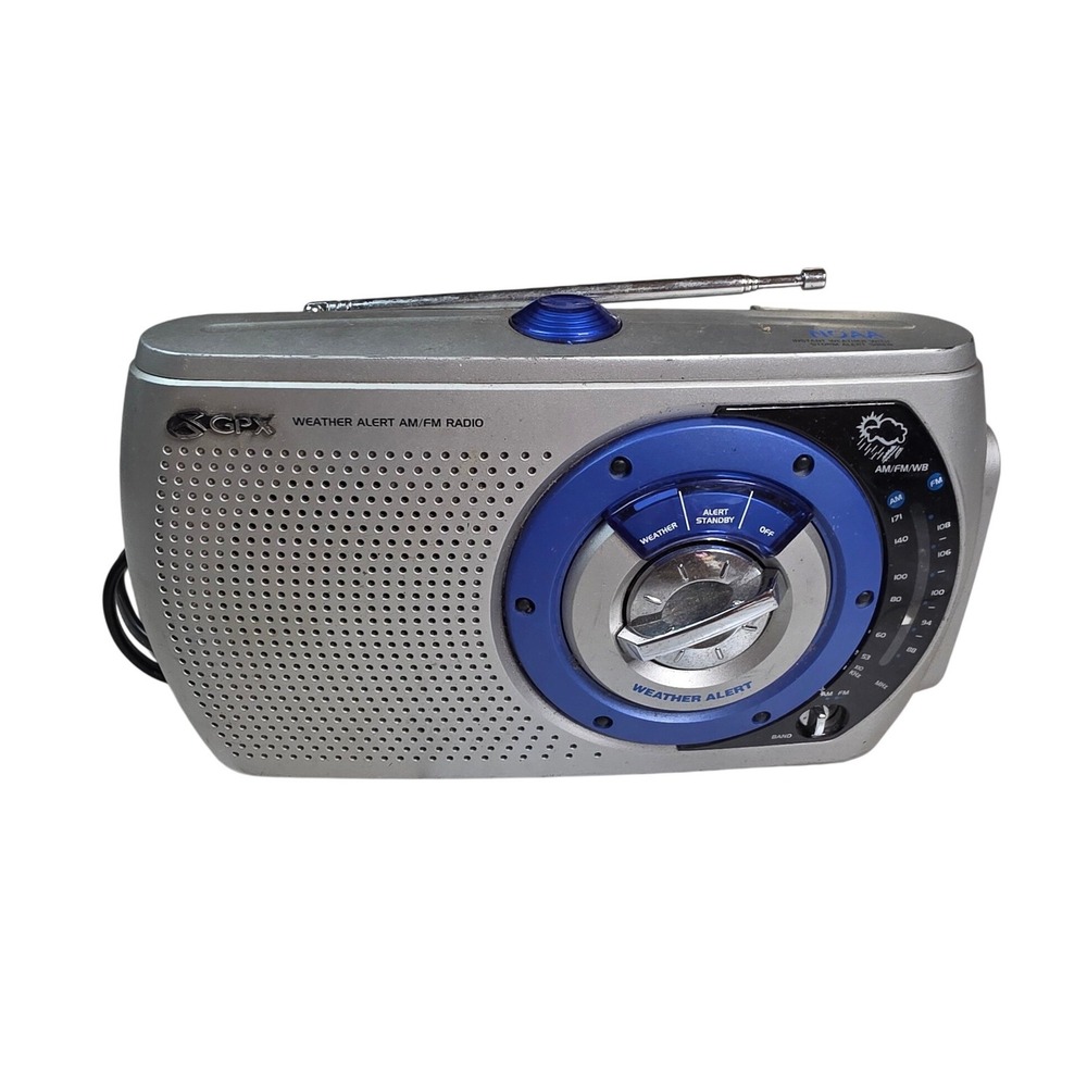 GPX A390 Portable Weather Alert AM FM NOAA Radio Silver Blue Emergency Band S4